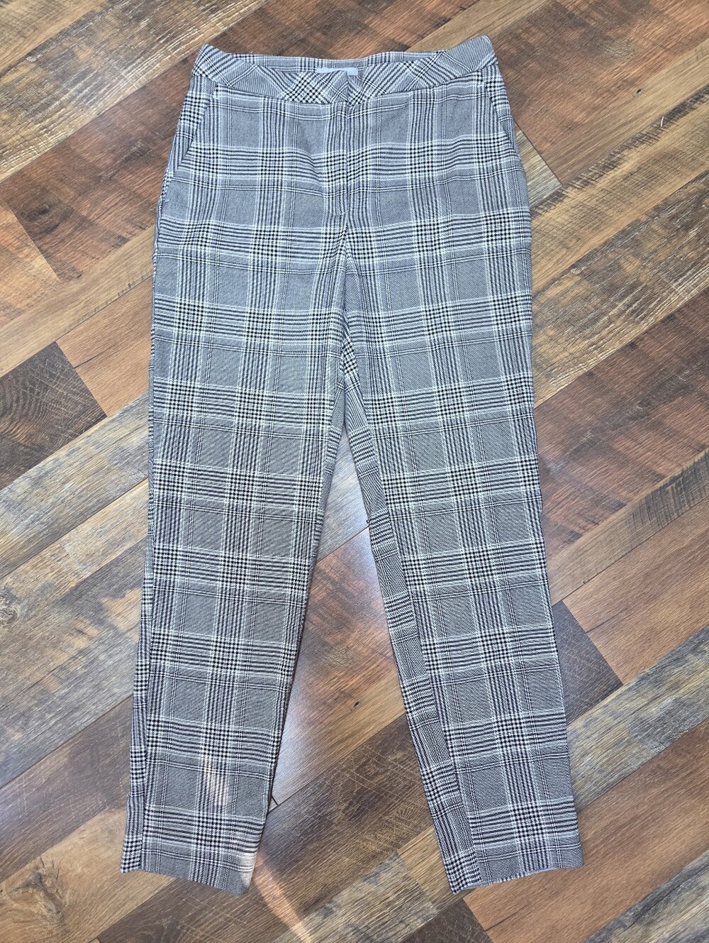 H&M Black & White Glen Check Plaid Trousers, Size 2